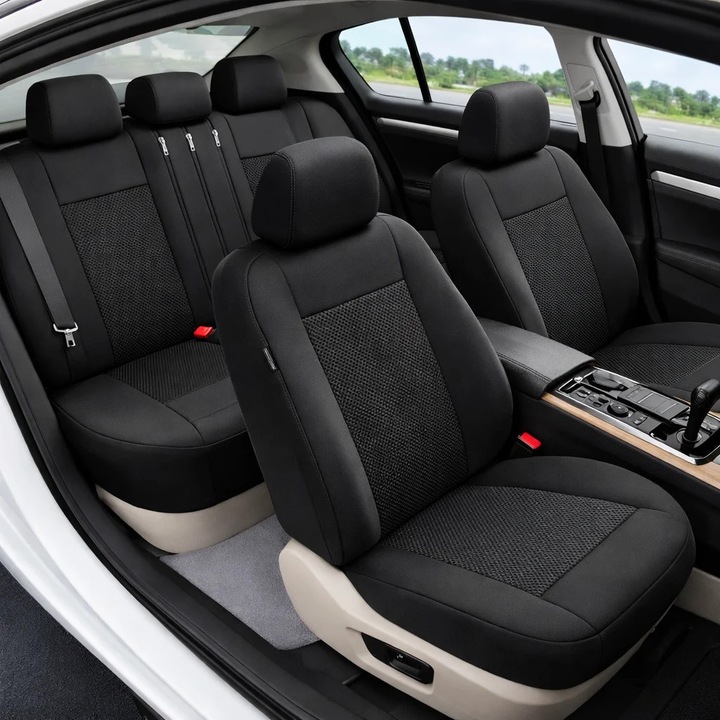 Huse scaune auto Smartic®, Lux M2, 11 piese, compatibile cu airbag, rabatabile, 3 straturi de material, negru