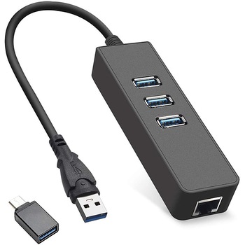 Hub Ethernet cu adaptor, Kosiil, 3 x USB 3.0, USB C la RJ45, 1000Mbps, Compatibil cu MacBook, Mac Pro / Mini, iMac, XPS, Windows, Negru Hub Ethernet cu adaptor, Kosiil, 3 x USB 3.0, USB C la RJ45, 1000Mbps, Compatibil cu MacBook, Mac Pro / Mini, iMac, XPS, Windows, Negru