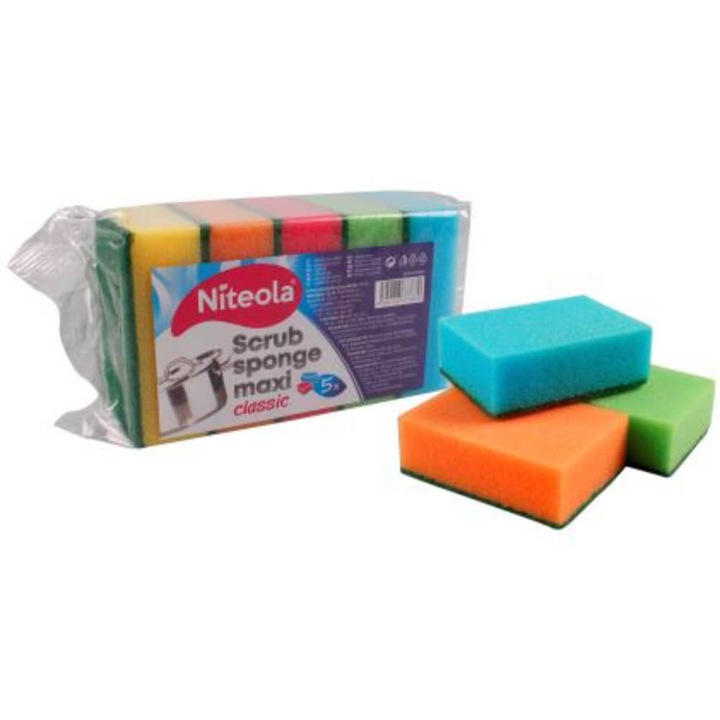 Set 5 Bureti pentru Bucatarie Niteola Scrub Sponge Maxi, Multicolor