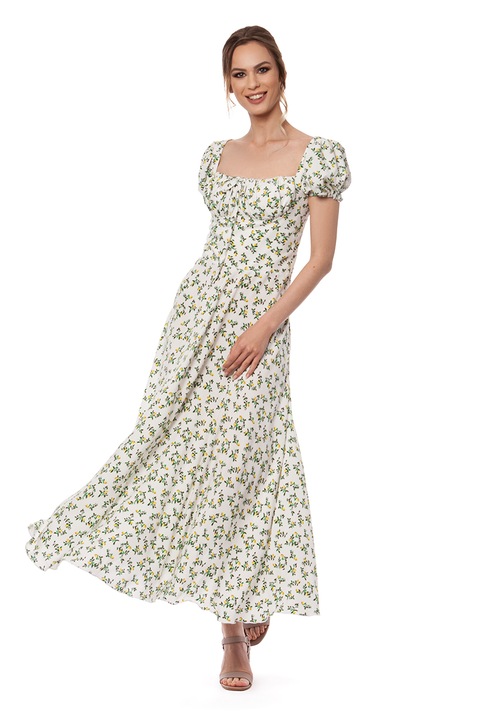 Rochie midi dama, Mabel, Amalfi, model floral, alb, Alb