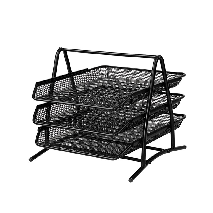 Tavita pentru documente Mesh, cu 3 compartimente, neagra, Offishop
