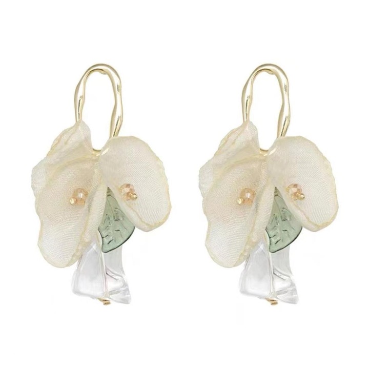 Elegáns fülbevaló, YWD-FMM, virágmintás, arany/fehér