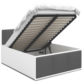 Pat tapitat rabatabil cu Saltea, Eurotel, Panama T, 140x200 cm, MDF, Alb/Grafit Pat tapitat rabatabil cu Saltea, Eurotel, Panama T, 140x200 cm, MDF, Alb/Grafit