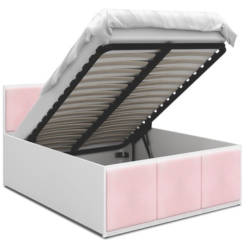 Pat tapitat rabatabil cu Saltea, Eurotel, Panama T, 140x200 cm, MDF, Alb/Roz Pat tapitat rabatabil cu Saltea, Eurotel, Panama T, 140x200 cm, MDF, Alb/Roz