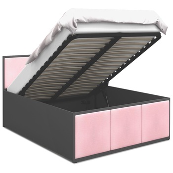 Pat tapitat rabatabil cu Saltea, Eurotel, Panama T, 140x200 cm, MDF, Grafit/Roz Pat tapitat rabatabil cu Saltea, Eurotel, Panama T, 140x200 cm, MDF, Grafit/Roz