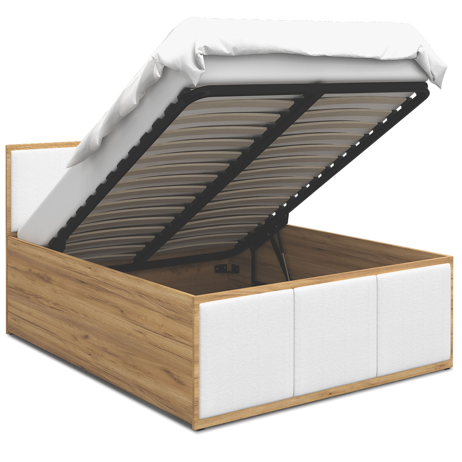 Pat tapitat rabatabil cu Saltea, Eurotel, Panama T, 140x200 cm, MDF, Stejar/Alb