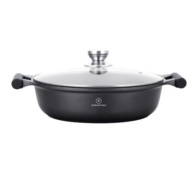 Cratita cu capac si interior marmorat, HERENTHAL, HT CBR32M, negru, 5.5 l, 32 x 9 cm