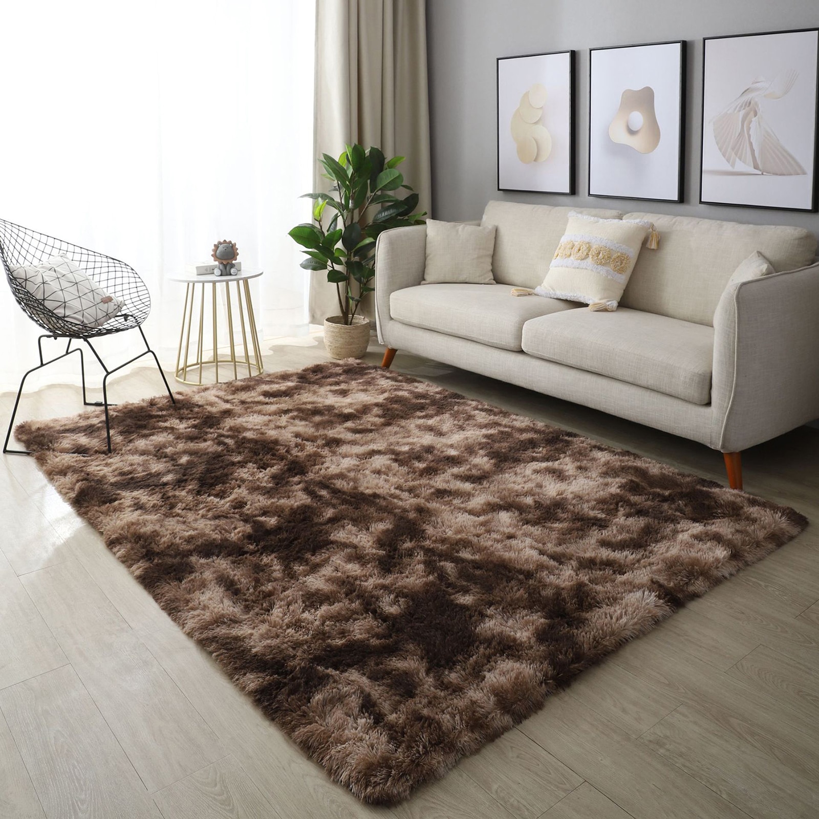 Covor Kring Shaggy, 70x140cm, 100% poliester, maro