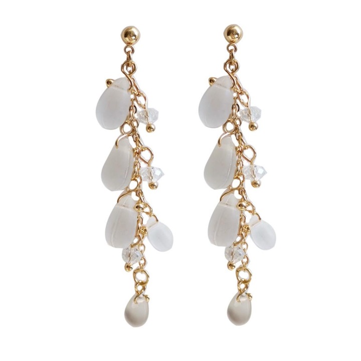 Cercei lungi Pili-Paradise, Model Pietre, Auriu/Transparent