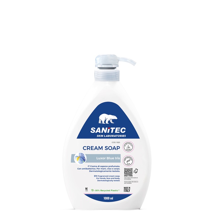 Sapun lichid igienizant parfumat, Sanitec Cream Soap Luxor Blue Iris, 1L