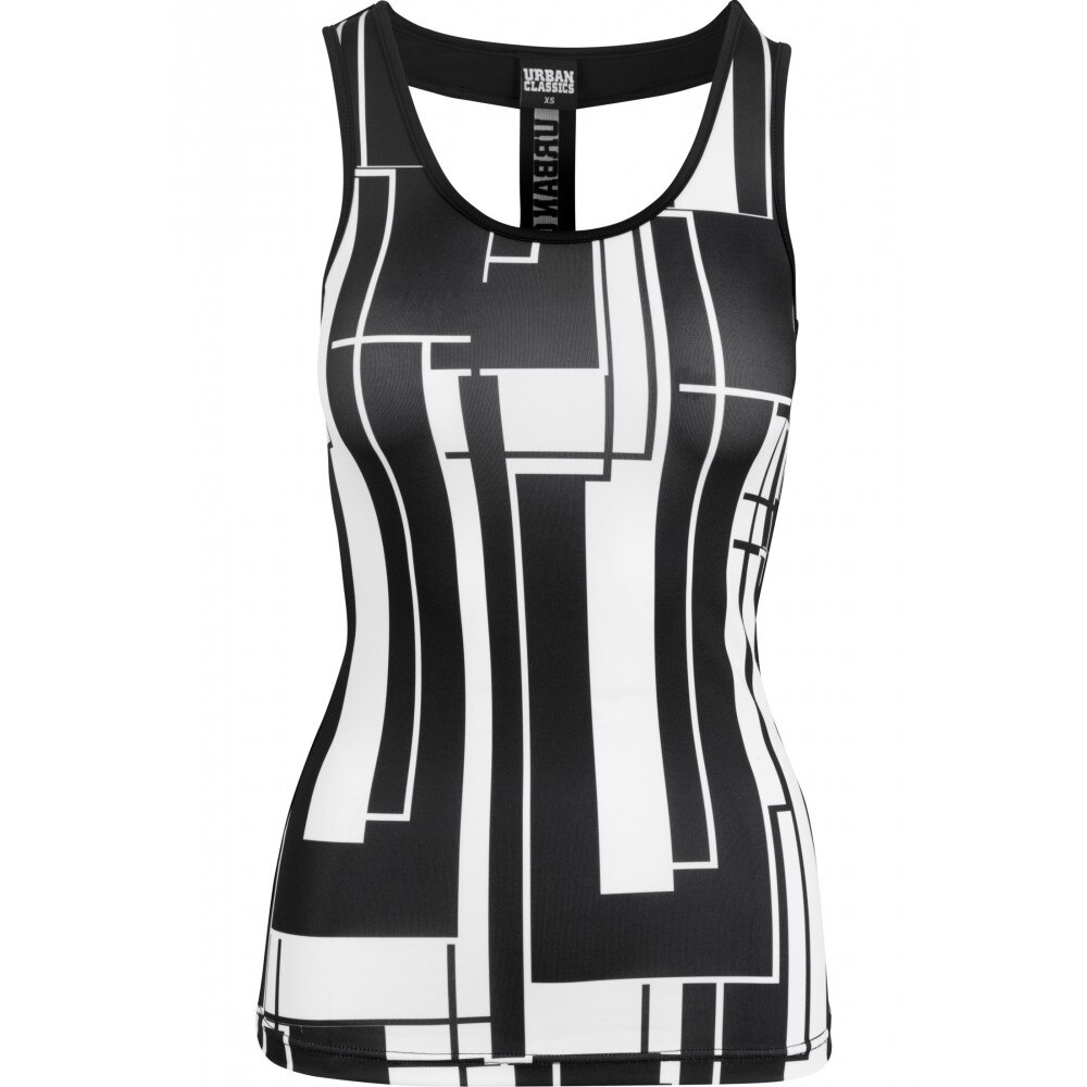 Top sport cu imprimeu pentru Femei Urban Classics, Negru-Alb, S