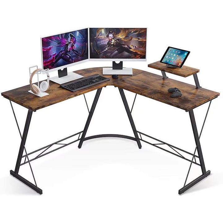Vigor OT-101 L alakú irodai asztal íróasztal barna