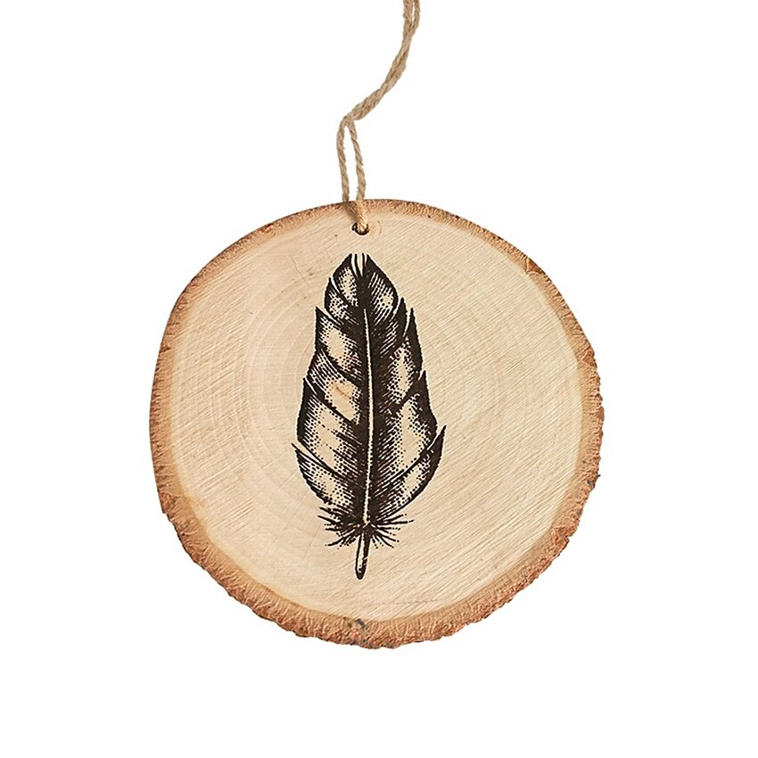 Decoratiune din lemn rotund cu imprimeu pana, 10 cm