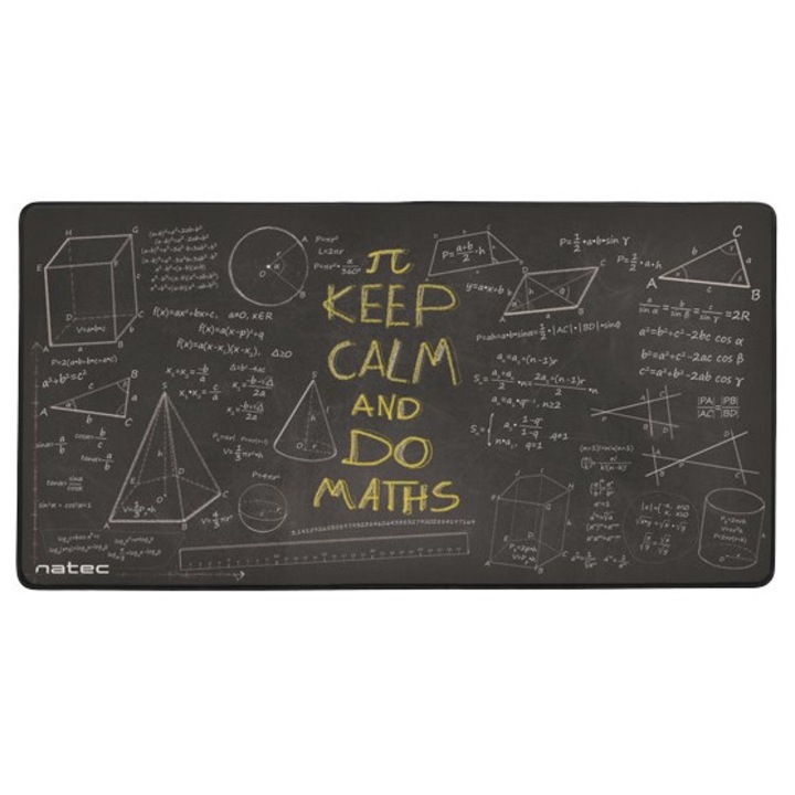 Mousepad NATEC MATHS MAXI, design formule matematice si mesaj Keep Calm and Do Maths, 800x400 mm, Negru/Galben/Alb