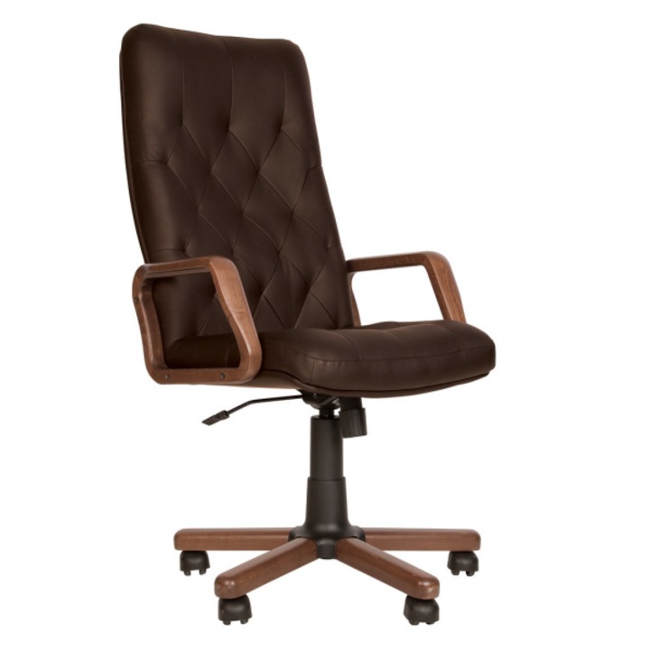 Директорски стол, HAVANA EXTRA, Дърво, От естествена кожа, Тъмнокафяв