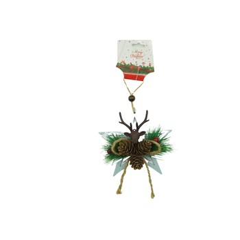 Ornament de brad stea cu cerb, Flippy, multicolor, lemn, 15 cm Ornament de brad stea cu cerb, Flippy, multicolor, lemn, 15 cm