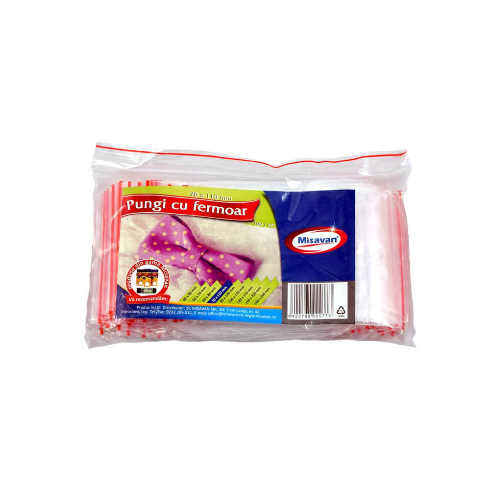 Set 100 Pungi Ziplock cu Fermoar Misavan, 7x11 cm