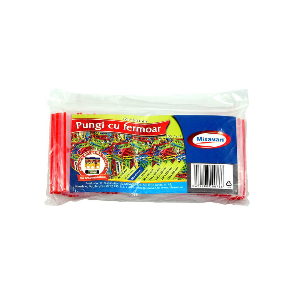 Set 100 Pungi Ziplock cu Fermoar Misavan, 6x8 cm