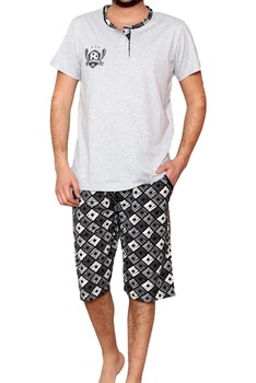 Pijama scurta, La Penna, Model fotbal, Gri, Multicolor Pijama scurta, La Penna, Model fotbal, Gri, Multicolor