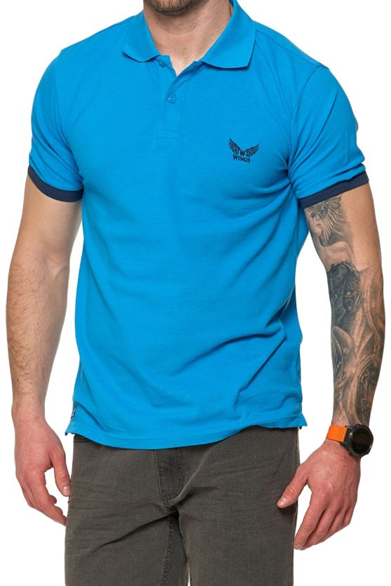 Tricou polo barbatesc, Moraj, Imprimeu uni, Albastru, Albastru