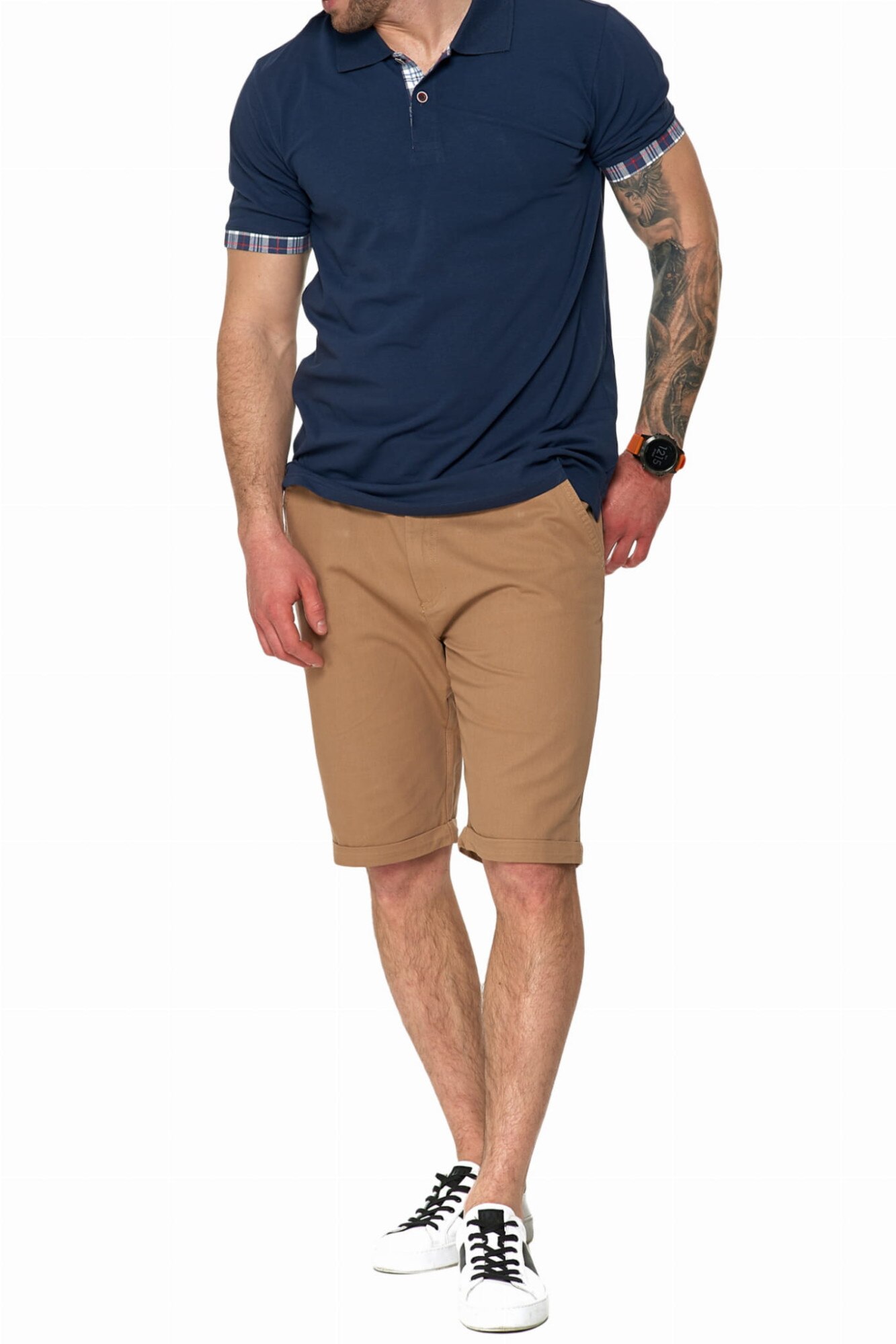 Tricou polo barbatesc, Moraj, Imprimeu uni, Detalii in zona manecilor, Bleumarin, Bleumarin