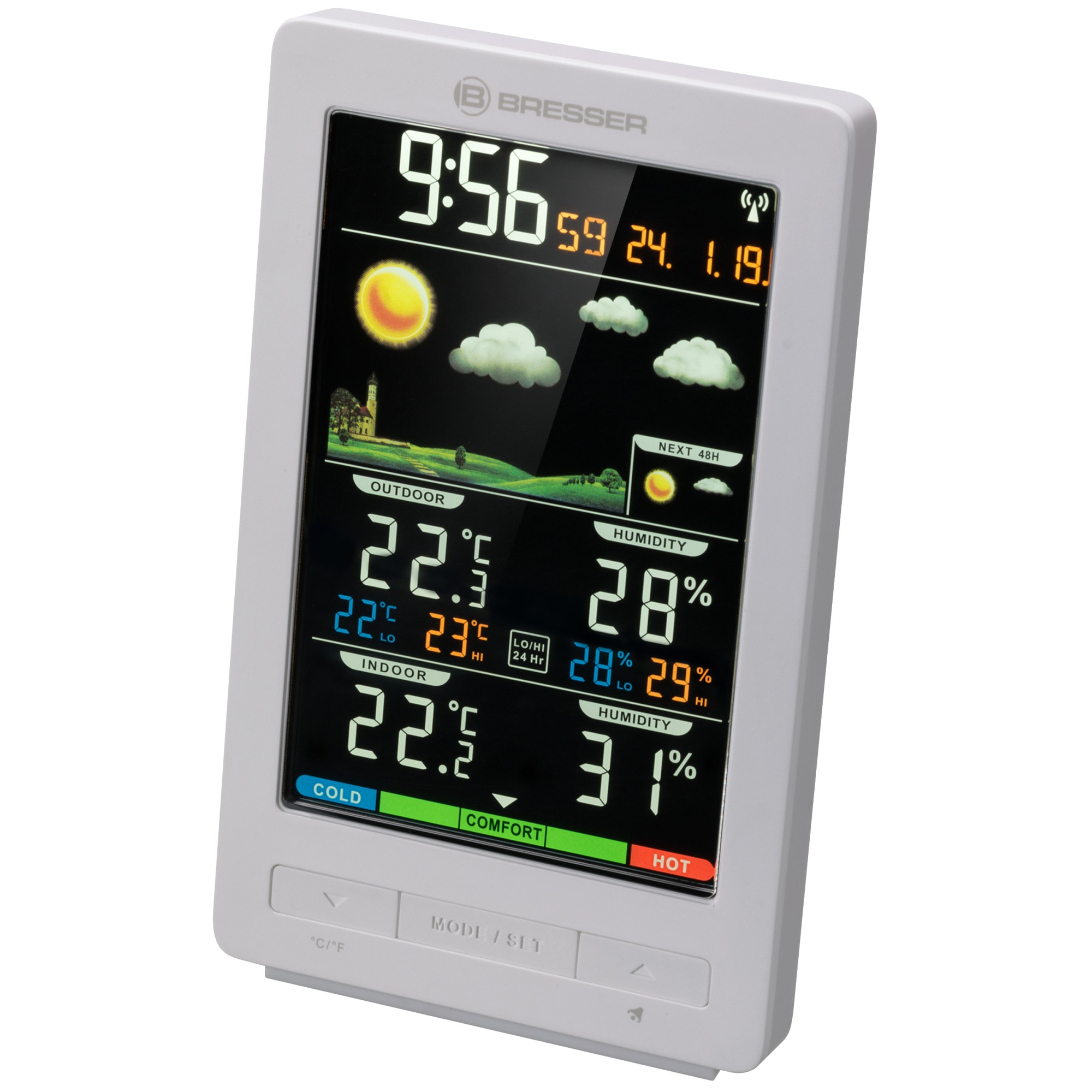 Statia meteo BRESSER ClimaTemp WS cu afisaj color, alb