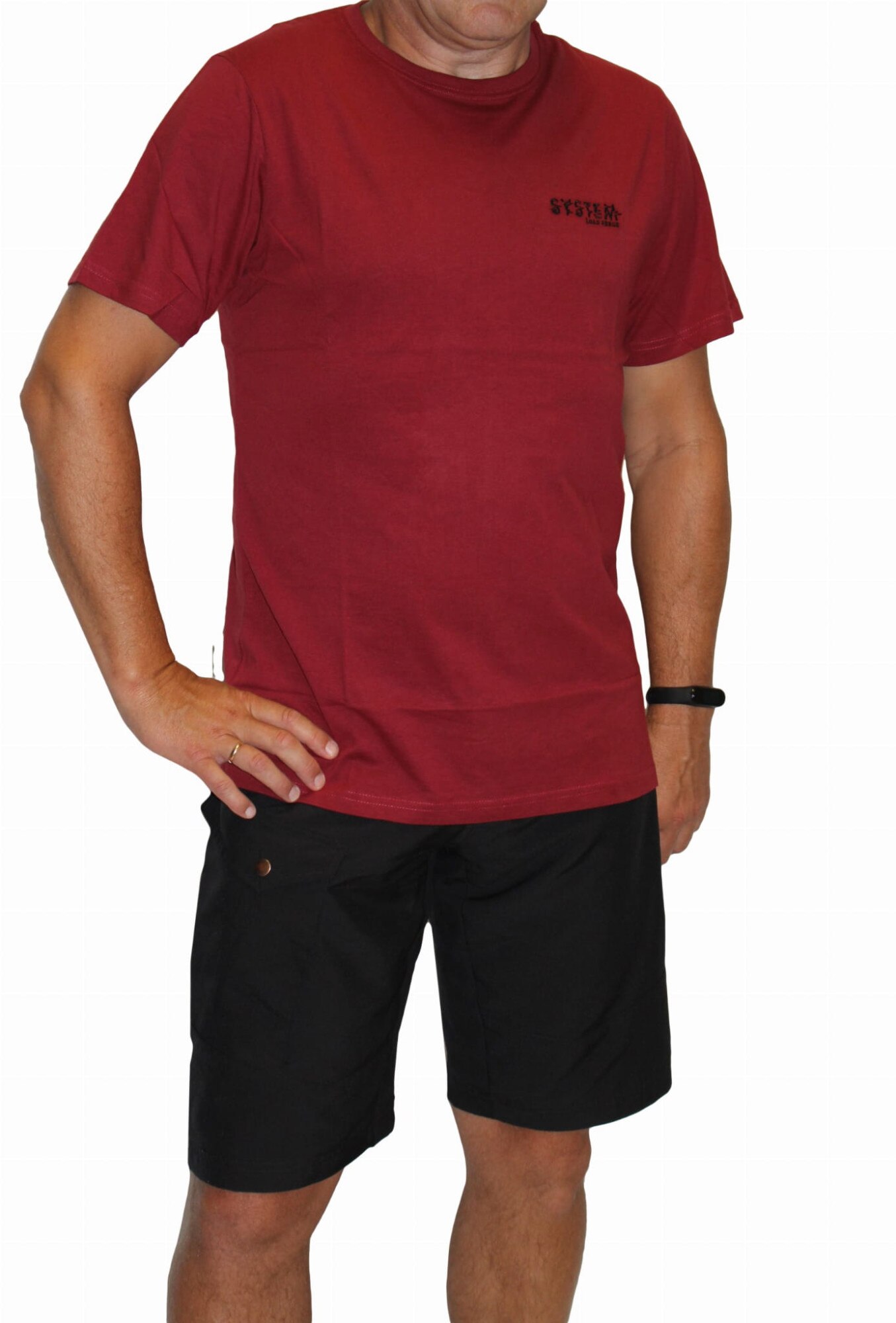 Tricou barbatesc din bumbac cu decolteu la baza gatului, Moraj, Imprimeu uni, Visiniu, Visiniu