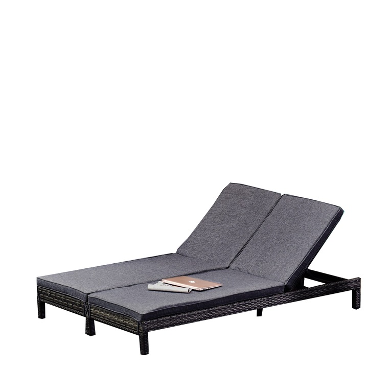 Outsunny Nyugágy, 2 Férőhely, Állítható Háttámla, Vízálló, 195 x 120 x 28 cm, Szürke