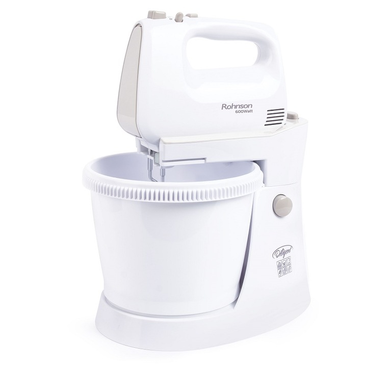 Миксер с купа Rohnson R5525, 600 W, Купа 3 л, 5 скорости + Turbo, Бял
