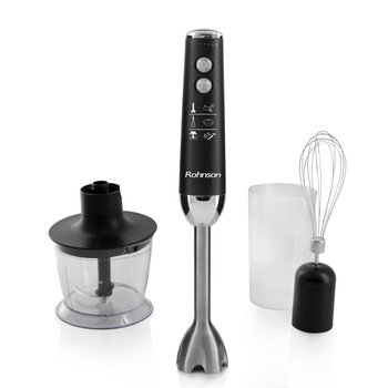 Mixer/ Blender vertical de mana cu accesorii Rohnson R595, putere 1200W, 2 module viteza, 15.500 RPM, indicator luminos, Black Mixer/ Blender vertical de mana cu accesorii Rohnson R595, putere 1200W, 2 module viteza, 15.500 RPM, indicator luminos, Black
