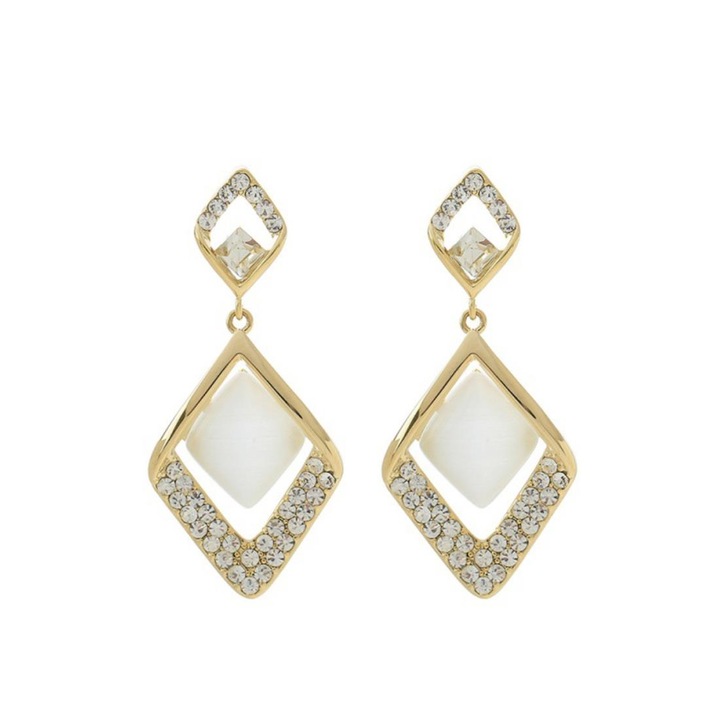 Cercei lungi cu pietre Pili-Paradise, Model Romb, Auriu