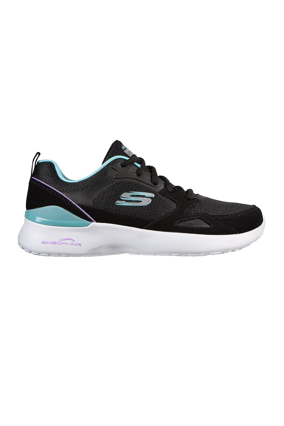 Skechers, Pantofi sport din material textil cu insertii de piele ecologica Air Dynamight-Carefre, Negru/Albastru pastel