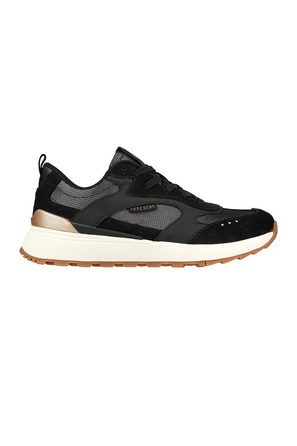 Skechers, Pantofi sport cu insertii de piele intoarsa Sunny Street, Negru/Gri