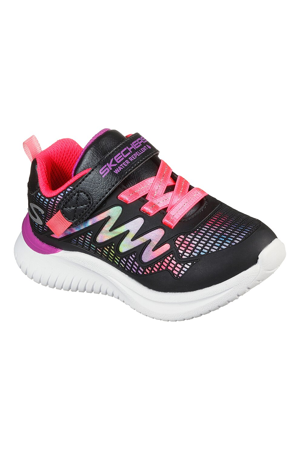 Skechers, Pantofi sport cu velcro, din material ce indeparteaza umezeala Jumpsters - Radiant Swirl, Negru/Rosu