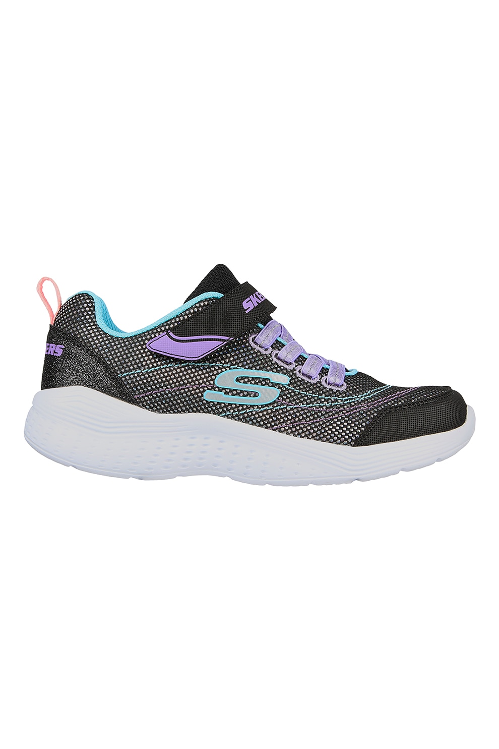 Skechers, Pantofi sport cu velcro Snap Sprints - Eternal Shine, negru, violet prafuit, albastru aqua