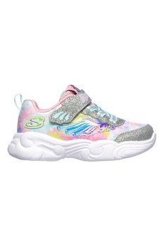 Skechers, Pantofi sport cu velcro si detalii stralucitoare Unicorn Storm, argintiu, roz pastel, verde menta Skechers, Pantofi sport cu velcro si detalii stralucitoare Unicorn Storm, argintiu, roz pastel, verde menta