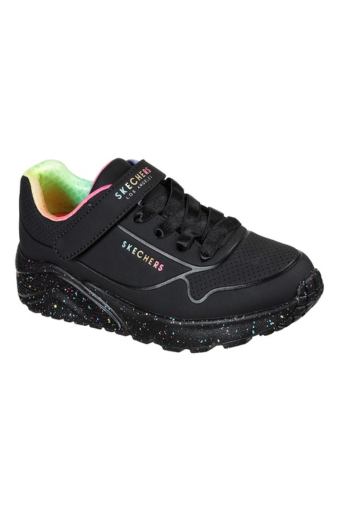 Skechers, Pantofi sport din piele ecologica cu inchidere velcro Uno Lite, Negru