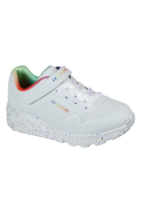 Skechers, Спортни обувки Uno Lite от еко кожа с велкро, Бял