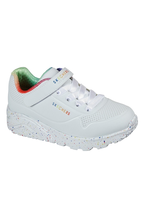 Skechers, Спортни обувки Uno Lite от еко кожа с велкро, Бял