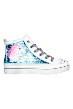 Skechers, Pantofi sport cu paiete Twi-Lites 2.0 Unicorn Surpris, Alb/Turcoaz/Roz Skechers, Pantofi sport cu paiete Twi-Lites 2.0 Unicorn Surpris, Alb/Turcoaz/Roz