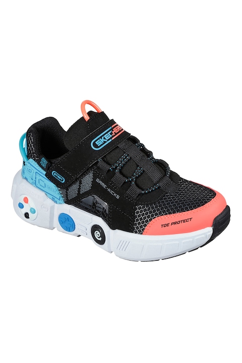 Skechers, Спортни обувки Gametronix с велкро, Корал/Аквамарин синьо/Черен