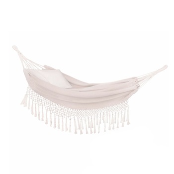 Hamac clasic dublu pentru curte sau gradina, 200 kg, 200x150 cm, bej, cu Perne si 2x Kit accesorii montare hamac Hamac clasic dublu pentru curte sau gradina, 200 kg, 200x150 cm, bej, cu Perne si 2x Kit accesorii montare hamac