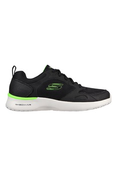 Skechers, Pantofi sport de piele cu insertii de plasa Dynamight, Negru/Verde electric Skechers, Pantofi sport de piele cu insertii de plasa Dynamight, Negru/Verde electric