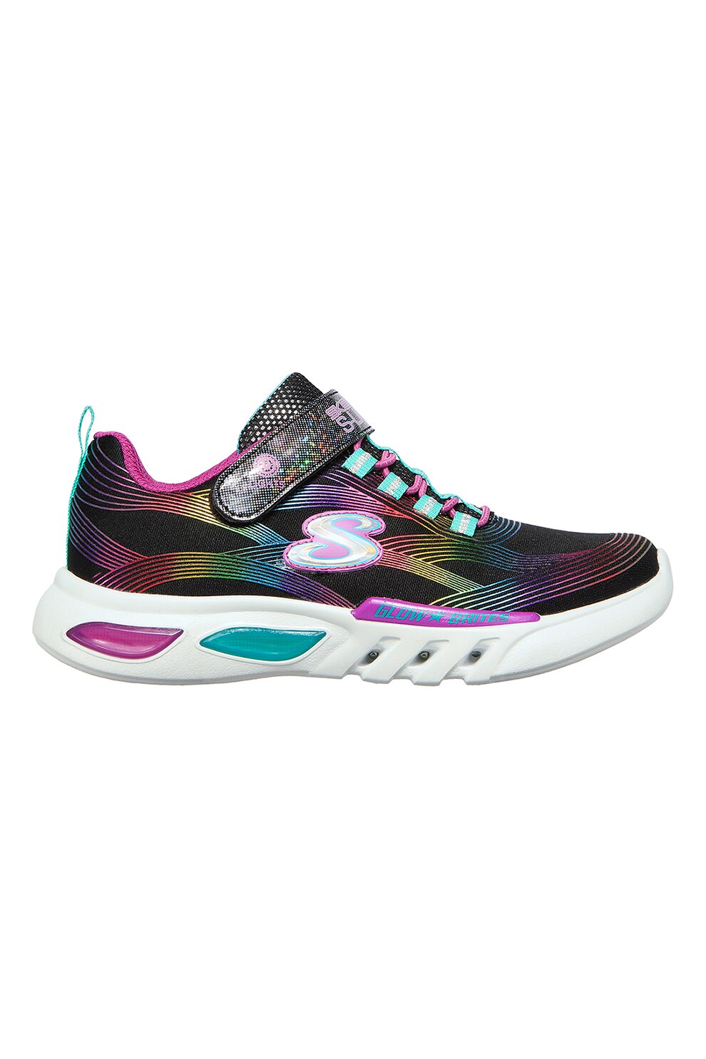 Skechers, Pantofi sport cu LED-uri Glow-Brites, negru, fucsia, albastru aquamarin