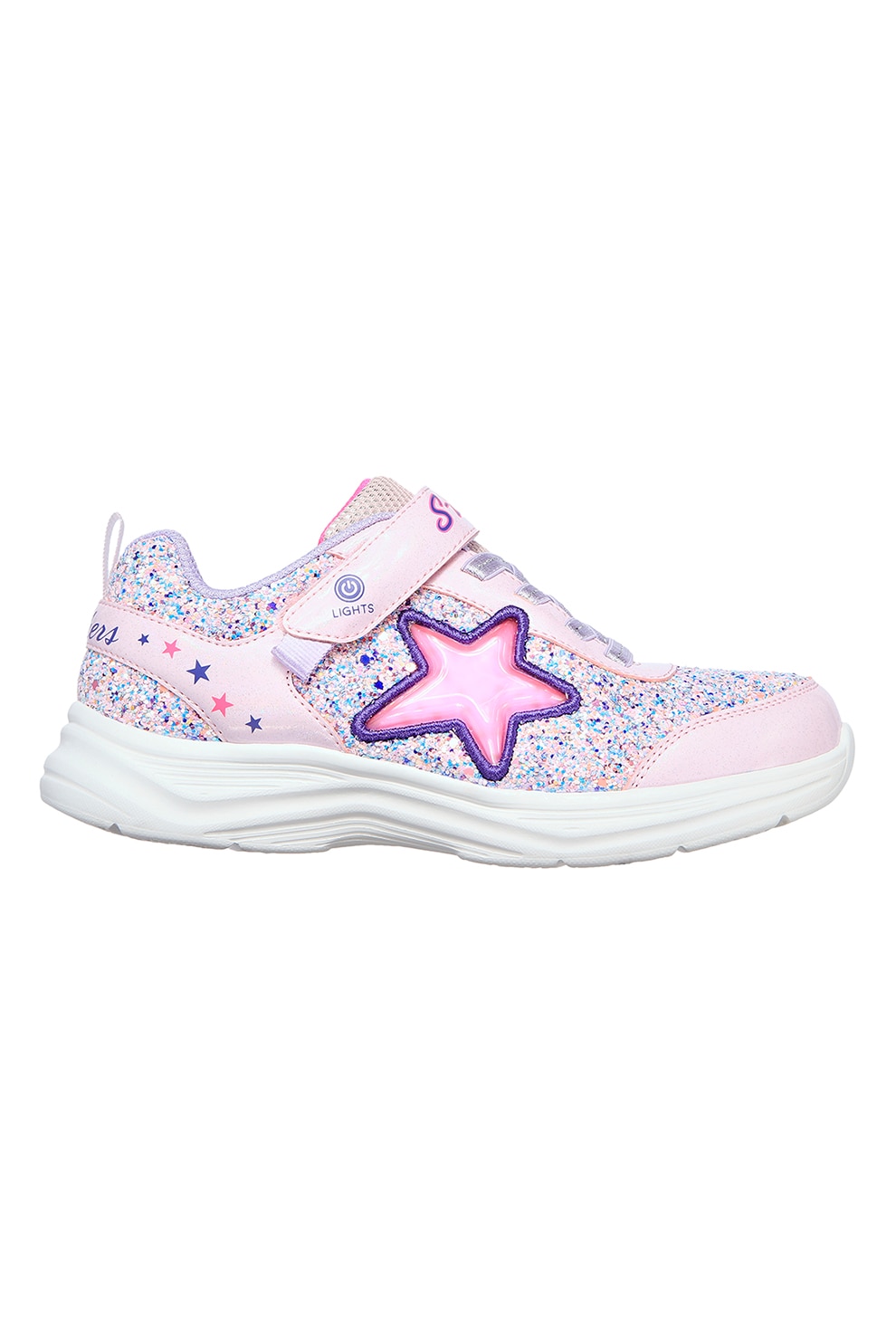 Skechers, Pantofi sport cu LED-uri Starlet Shine, Roz pal/Violet prafuit