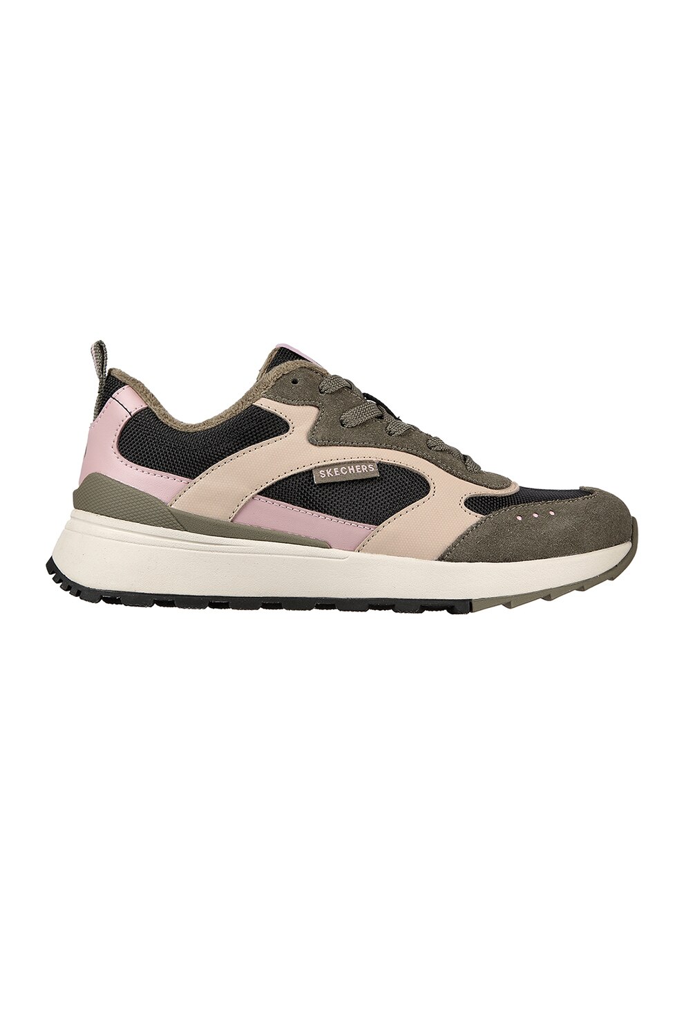 Skechers, Pantofi sport cu insertii de piele intoarsa ecologica Sunny Street, Gri inchis/Maro nisip
