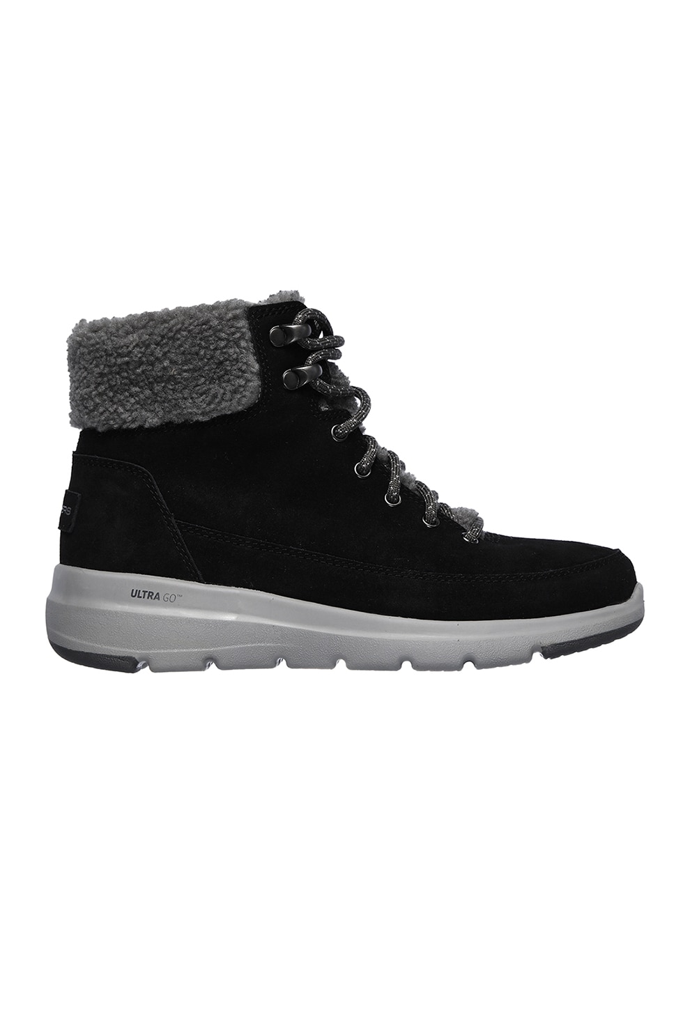 Skechers, Ghete de piele intoarsa cu garnitura de blana sintetica Glacial Ultra, Negru/Gri