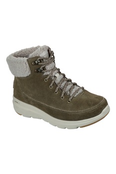Skechers, Ghete de piele intoarsa cu garnitura de blana sintetica Glacial Ultra, Verde sparanghel Skechers, Ghete de piele intoarsa cu garnitura de blana sintetica Glacial Ultra, Verde sparanghel