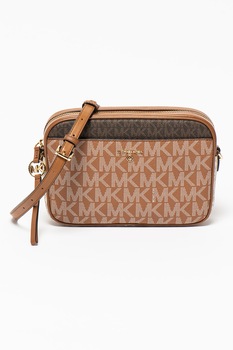 Michael Kors, Geanta crossbody cu imprimeu logo Jet Set Charm, Maro caramel/Maro inchis/Alb Michael Kors, Geanta crossbody cu imprimeu logo Jet Set Charm, Maro caramel/Maro inchis/Alb