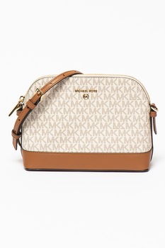 Michael Kors, Geanta crossbody de piele ecologica cu imprimeu logo Jet Set Charm, Alb prafuit/Maro scortisoare Michael Kors, Geanta crossbody de piele ecologica cu imprimeu logo Jet Set Charm, Alb prafuit/Maro scortisoare